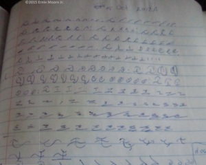 notes on alphabet declination AB Blue Bird top of eighth page E M J