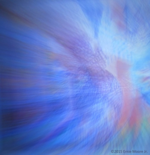 pulling light stretching light camera motion image capture of monitor image of photographed painting blue and purple resembling sets of wings EMJ